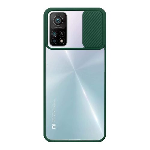 StraTG Clear and dark Green Case with Sliding Camera Protector for Xiaomi Mi 10T / Mi 10T Pro - Stylish and Protective Smartphone Case