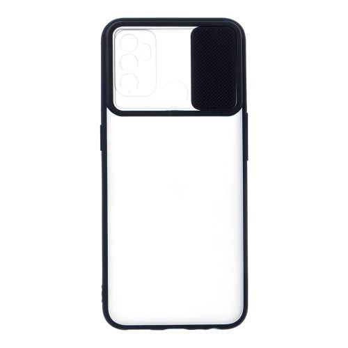 StraTG Clear and Black Fix Case with Sliding Camera Protector for Oppo A32 / A33 / A53 - Stylish and Protective Smartphone Case