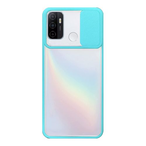 StraTG Clear and Turquoise Case with Sliding Camera Protector for Oppo A32 / A33 / A53 - Stylish and Protective Smartphone Case