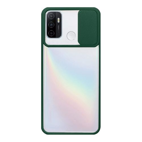 StraTG Clear and Green Case with Sliding Camera Protector for Oppo A32 / A33 / A53 - Stylish and Protective Smartphone Case