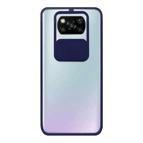 StraTG Clear and Dark Blue Case with Sliding Camera Protector for Xiaomi Poco X3 - Stylish and Protective Smartphone Case