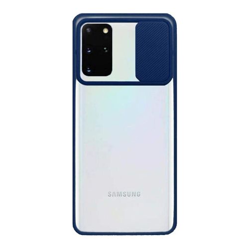 StraTG Clear and Dark Blue Case with Sliding Camera Protector for Samsung A02s - Stylish and Protective Smartphone Case
