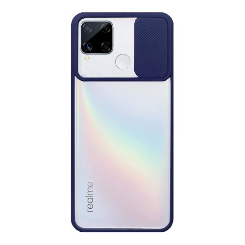 StraTG Clear and dark Blue Case with Sliding Camera Protector for Realme C15 / C12 / Narzo 20 - Stylish and Protective Smartphone Case