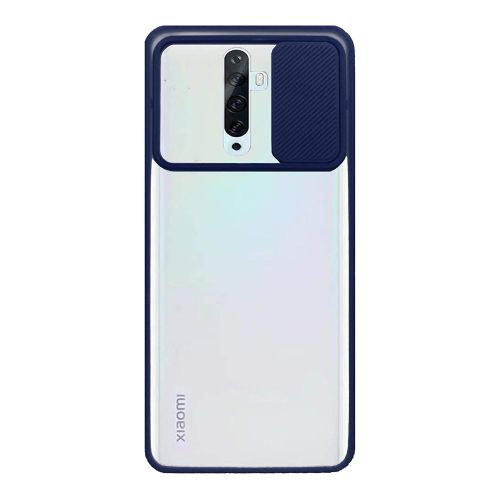 StraTG Clear and Dark Blue Case with Sliding Camera Protector for Oppo Reno 2F / 2Z - Stylish and Protective Smartphone Case