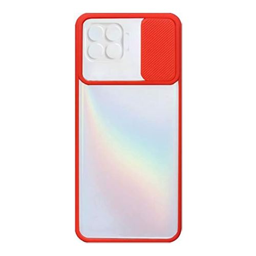 StraTG Clear and Red Case with Sliding Camera Protector for Oppo A93 / A73 / F17 / F17 Pro / Reno 4F / Reno 4 Lite - Stylish and Protective Smartphone Case