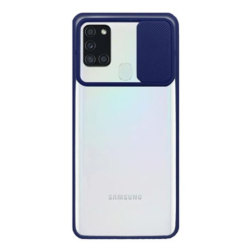 StraTG Clear and Dark Blue Case with Sliding Camera Protector for Samsung M31 - Stylish and Protective Smartphone Case