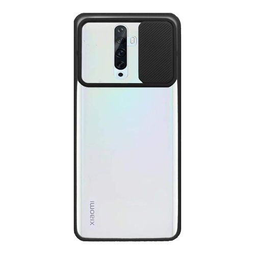 StraTG Clear and Black Case with Sliding Camera Protector for Oppo Reno 2F / 2Z - Stylish and Protective Smartphone Case