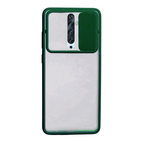 StraTG Clear and Dark Green Case with Sliding Camera Protector for Oppo Reno 2F / 2Z - Stylish and Protective Smartphone Case