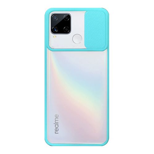 StraTG Clear and Turquoise Case with Sliding Camera Protector for Realme C15 / C12 / Narzo 20 torquoise - Stylish and Protective Smartphone Case
