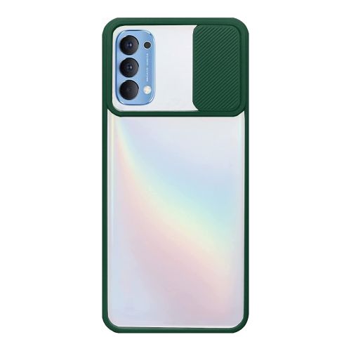 StraTG Clear and Green Case with Sliding Camera Protector for Oppo Reno 4 4G - Stylish and Protective Smartphone Case
