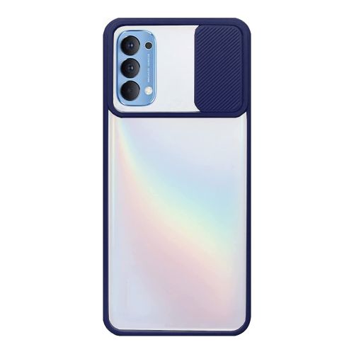 StraTG Clear and dark Blue Case with Sliding Camera Protector for Oppo Reno 4 4G - Stylish and Protective Smartphone Case