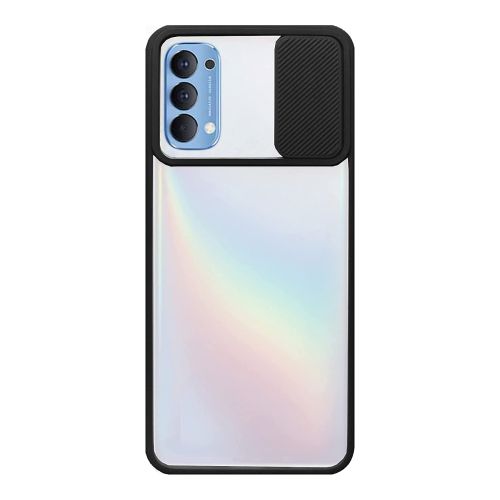 StraTG Clear and Black Case with Sliding Camera Protector for Oppo Reno 4 4G - Stylish and Protective Smartphone Case