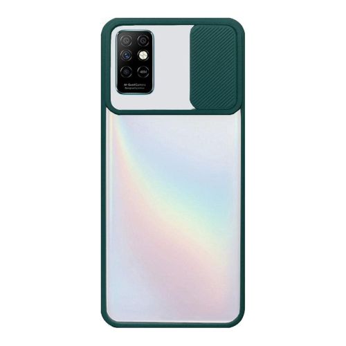 StraTG Clear and Dark Green Case with Sliding Camera Protector for Samsung A02s - Stylish and Protective Smartphone Case