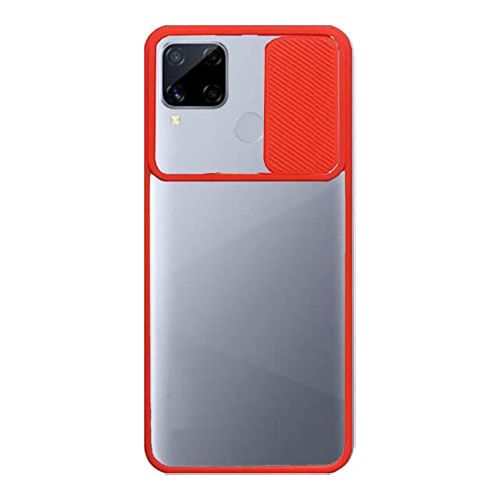 StraTG Clear and Red Case with Sliding Camera Protector for Realme C15 / C12 / Narzo 20 - Stylish and Protective Smartphone Case