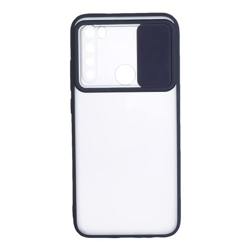 StraTG Clear and Dark Blue Case with Sliding Camera Protector for Xiaomi Redmi Note 8 (2019 / 2021) - Stylish and Protective Smartphone Case