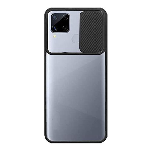 StraTG Clear and Black Case with Sliding Camera Protector for Realme C15 / C12 / Narzo 20 - Stylish and Protective Smartphone Case
