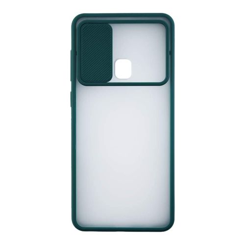 StraTG Clear and Dark Green Case with Sliding Camera Protector for Oppo A15 / A15s - Stylish and Protective Smartphone Case