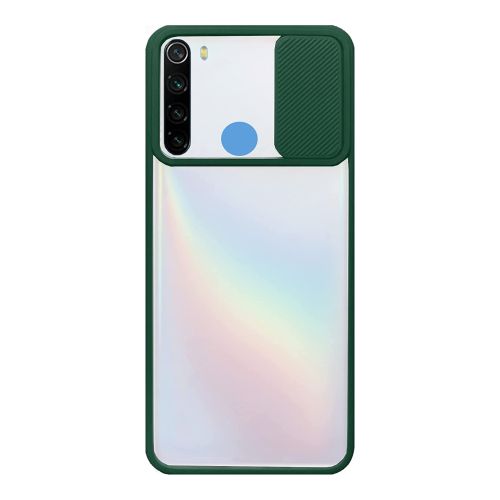 StraTG Clear and Dark Green Case with Sliding Camera Protector for Xiaomi Redmi Note 8 (2019 / 2021) - Stylish and Protective Smartphone Case