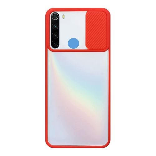 StraTG Clear and Red Case with Sliding Camera Protector for Xiaomi Redmi Note 8 (2019 / 2021) - Stylish and Protective Smartphone Case