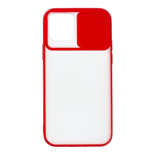 StraTG Clear and Red Case with Sliding Camera Protector for iPhone 12 / 12 Pro - Stylish and Protective Smartphone Case