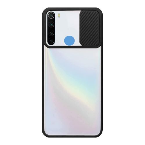 StraTG Clear and Black Case with Sliding Camera Protector for Xiaomi Redmi Note 8 (2019 / 2021) - Stylish and Protective Smartphone Case