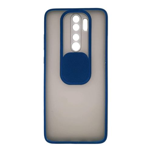 StraTG Clear and Dark Blue Case with Sliding Camera Protector for Xiaomi Redmi Note 8 Pro - Stylish and Protective Smartphone Case