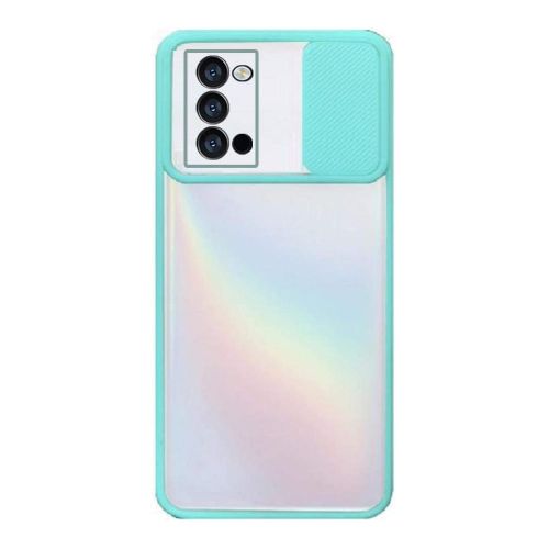 StraTG Clear and Turquoise Case with Sliding Camera Protector for Oppo Reno 4 4G - Stylish and Protective Smartphone Case