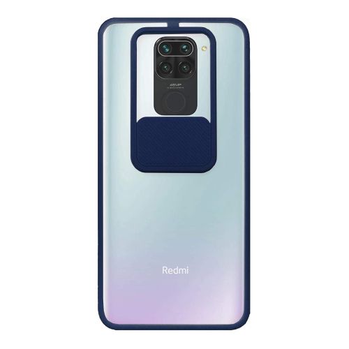 StraTG Clear and Dark Blue Case with Sliding Camera Protector for Xiaomi Redmi Note 9 - Stylish and Protective Smartphone Case