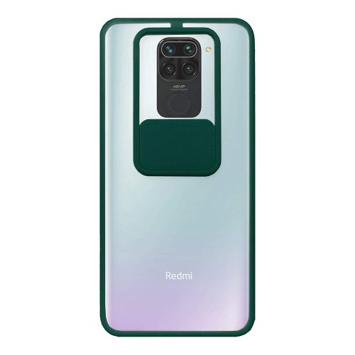 StraTG Clear and Dark Green Case with Sliding Camera Protector for Xiaomi Redmi Note 9 - Stylish and Protective Smartphone Case
