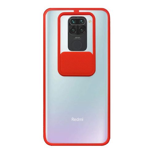 StraTG Clear and Red Case with Sliding Camera Protector for Xiaomi Redmi Note 9 - Stylish and Protective Smartphone Case