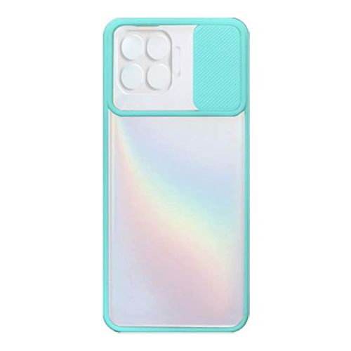 StraTG Clear and Turquoise Case with Sliding Camera Protector for Oppo A93 / A73 / F17 / F17 Pro / Reno 4F / Reno 4 Lite - Stylish and Protective Smartphone Case