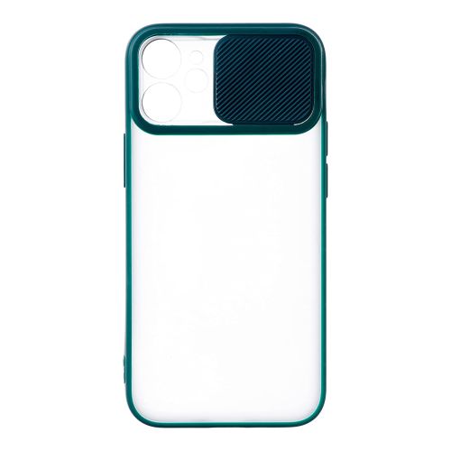 StraTG Clear and dark Green Case with Sliding Camera Protector for iPhone 12 Mini - Stylish and Protective Smartphone Case