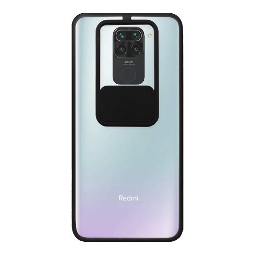 StraTG Clear and Black Case with Sliding Camera Protector for Xiaomi Redmi Note 9 - Stylish and Protective Smartphone Case