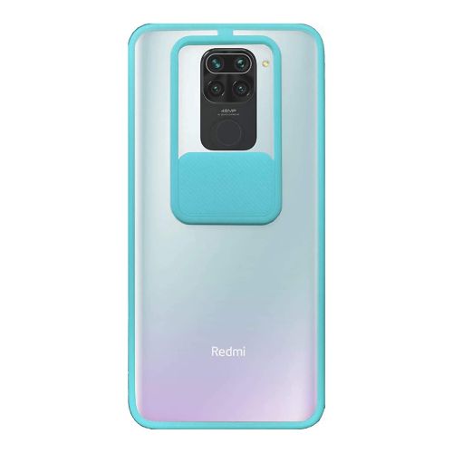 StraTG Clear and Turquoise Case with Sliding Camera Protector for Xiaomi Redmi Note 9 - Stylish and Protective Smartphone Case