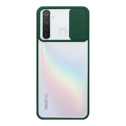 StraTG Clear and Dark Green Case with Sliding Camera Protector for Realme 5 / Realme 6i / Realme C3 - Stylish and Protective Smartphone Case