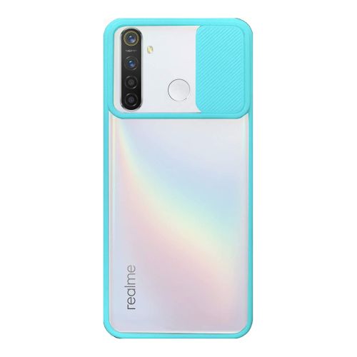 StraTG Clear and Turquoise Case with Sliding Camera Protector for Realme 5 / Realme 6i / Realme C3 - Stylish and Protective Smartphone Case
