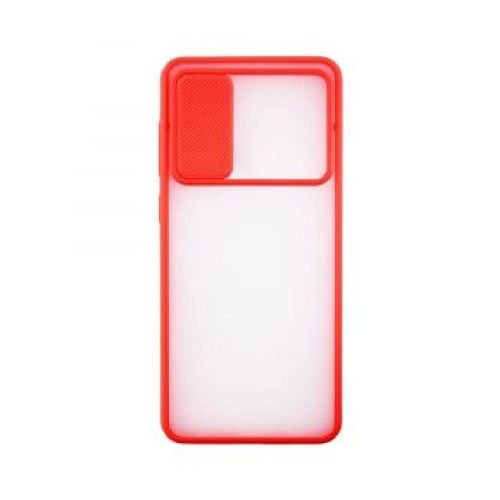 StraTG Clear and Red Case with Sliding Camera Protector for Xiaomi Poco M3 - Stylish and Protective Smartphone Case