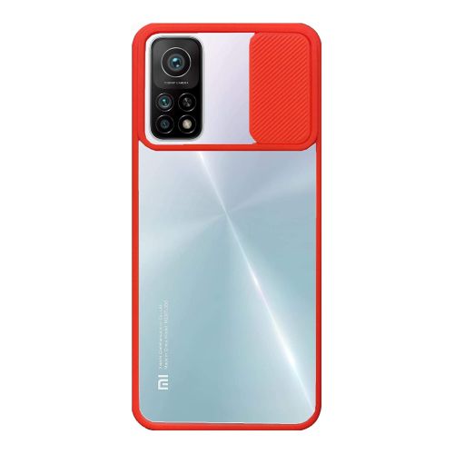 StraTG Clear and Red Case with Sliding Camera Protector for Xiaomi Mi 10T / Mi 10T Pro - Stylish and Protective Smartphone Case
