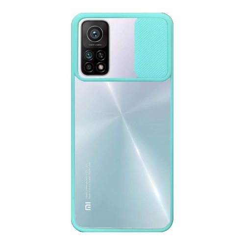 StraTG Clear and Turquoise Case with Sliding Camera Protector for Xiaomi Mi 10T / Mi 10T Pro - Stylish and Protective Smartphone Case