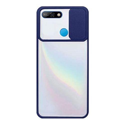 StraTG Clear and Dark Blue Case with Sliding Camera Protector for Huawei Y7 (2018) - Stylish and Protective Smartphone Case
