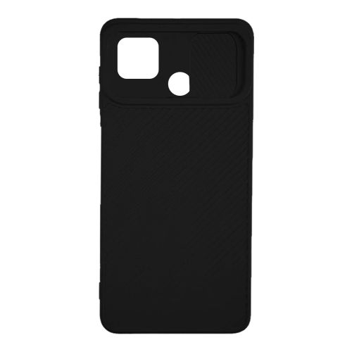 StraTG Black Silicon Cover for Oppo A15 / A15s - Slim and Protective Smartphone Case with Sliding Camera Protection