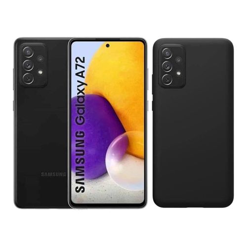 StraTG Black Silicon Cover for Samsung A72 - Slim and Protective Smartphone Case with Camera Protection