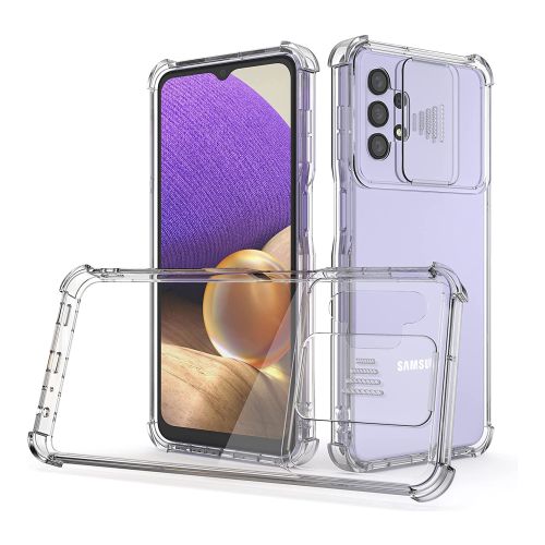 StraTG Gorilla Transparent Cover for Samsung A32 5G - Durable and Clear Smartphone Case with Slide Camera Protection