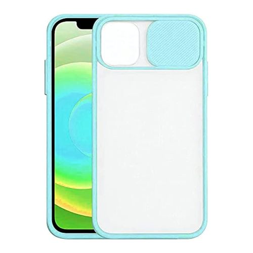 StraTG Clear and Turquoise Case with Sliding Camera Protector for iPhone 12 / 12 Pro - Stylish and Protective Smartphone Case