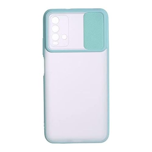 StraTG Clear and Turquoise Case with Sliding Camera Protector for Xiaomi Redmi 9T - Stylish and Protective Smartphone Case