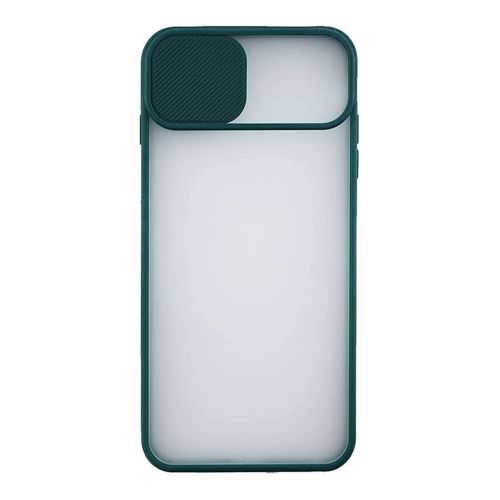 StraTG Clear and Dark Green Case with Sliding Camera Protector for Samsung A12 / M12 / F12 - Stylish and Protective Smartphone Case