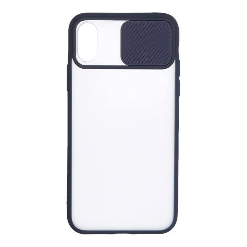 StraTG Clear and dark Blue Case with Sliding Camera Protector for iPhone X / XS - Stylish and Protective Smartphone Case