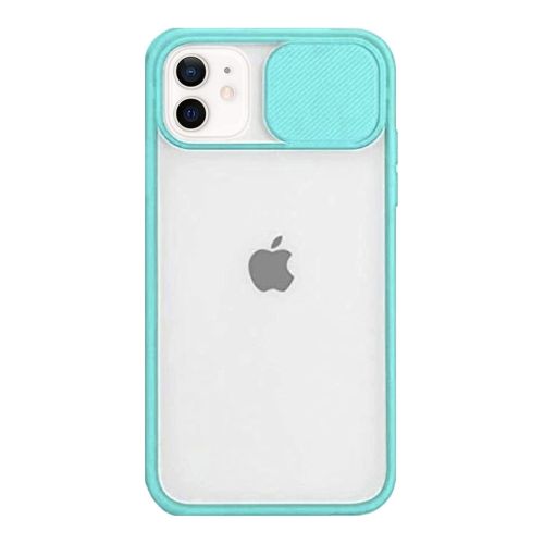 StraTG Clear and Turquoise Case with Sliding Camera Protector for iPhone 12 Mini - Stylish and Protective Smartphone Case