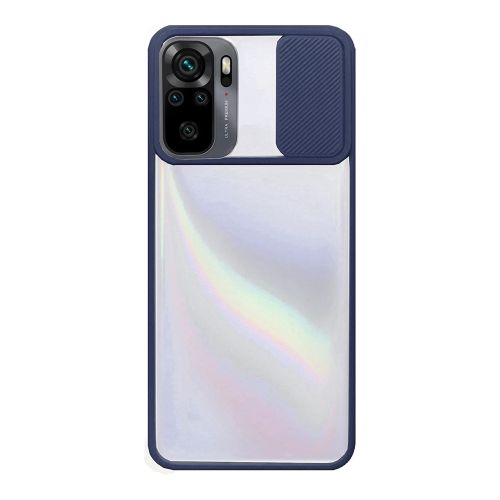StraTG Clear and Dark Blue Case with Sliding Camera Protector for Xiaomi Redmi Note 10 / Note 10s - Stylish and Protective Smartphone Case