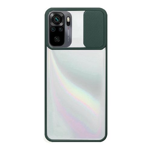 StraTG Clear and Dark Green Case with Sliding Camera Protector for Xiaomi Redmi Note 10 / Note 10s - Stylish and Protective Smartphone Case